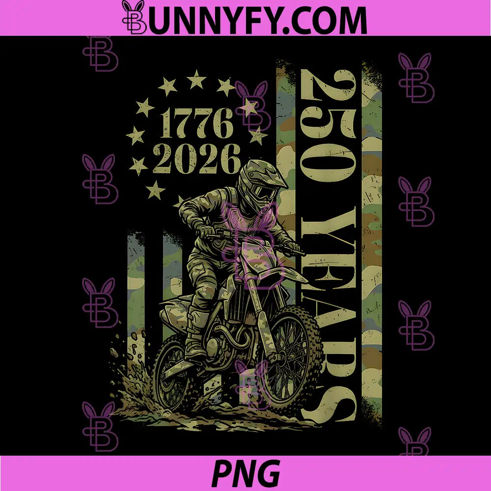 US Flag Motorcycle Biker 250 Years PNG, Camo American Anniversary PNG
