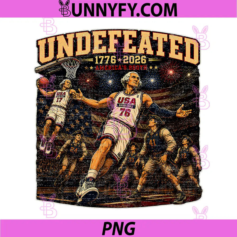 Undefeated 1776-2026 250 Years PNG, Basketball 4th of July PNG