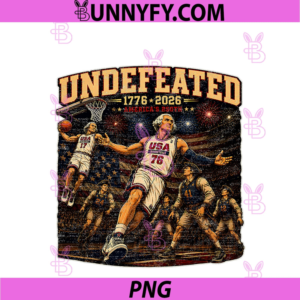 Undefeated 1776-2026 250 Years PNG, Basketball 4th Of July PNG