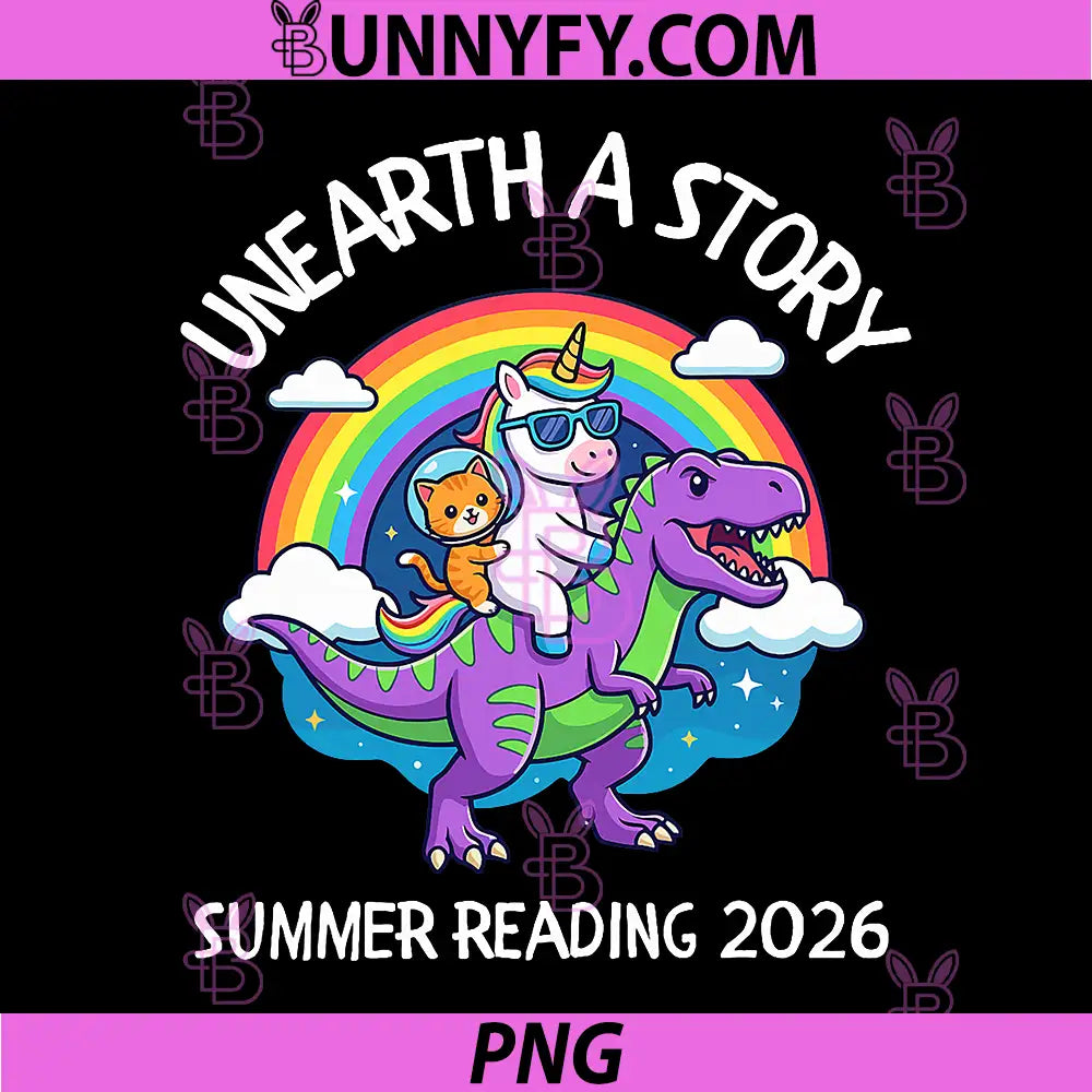 Unearth A Story 2026 PNG, Summer Reading Program Dinosaur Unicorn PNG