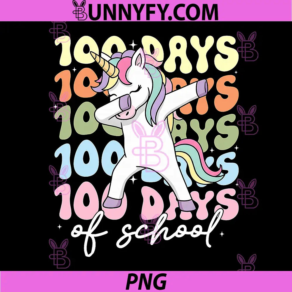 Unicorn 100 Days Of School Dab PNG, Cute Colorful Kids Celebration PNG