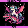 Unicorn Riding Dragon Fantasy Art PNG, Cute Rainbow Mythical PNG