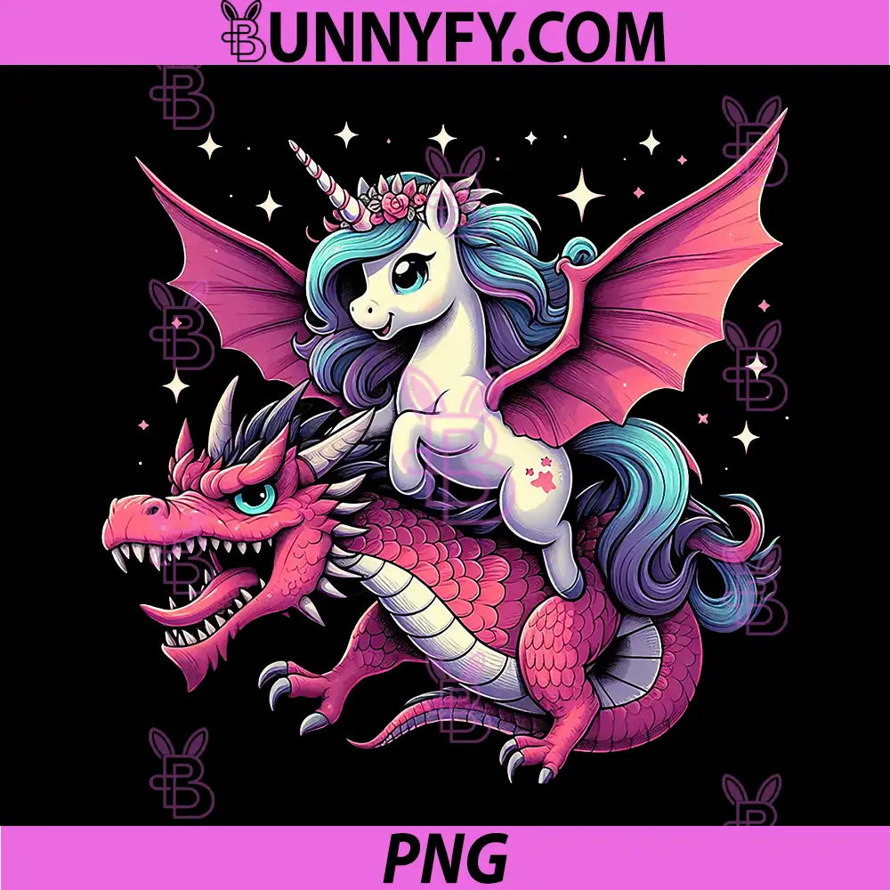 Unicorn Riding Dragon Fantasy Art PNG, Cute Rainbow Mythical PNG