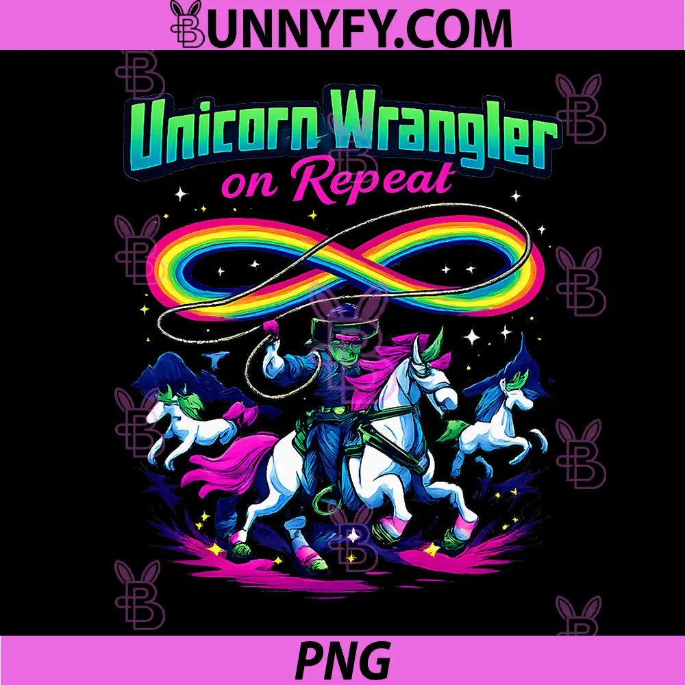 Unicorn Wrangler on Repeat PNG, Retro Arcade Lasso Rainbow Art PNG