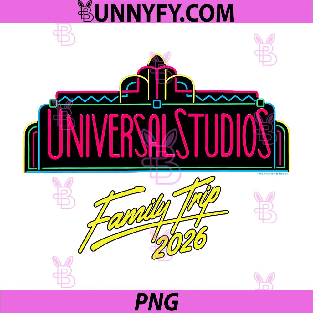 Universal Studios PNG, Family Trip 2026 Neon Logo PNG