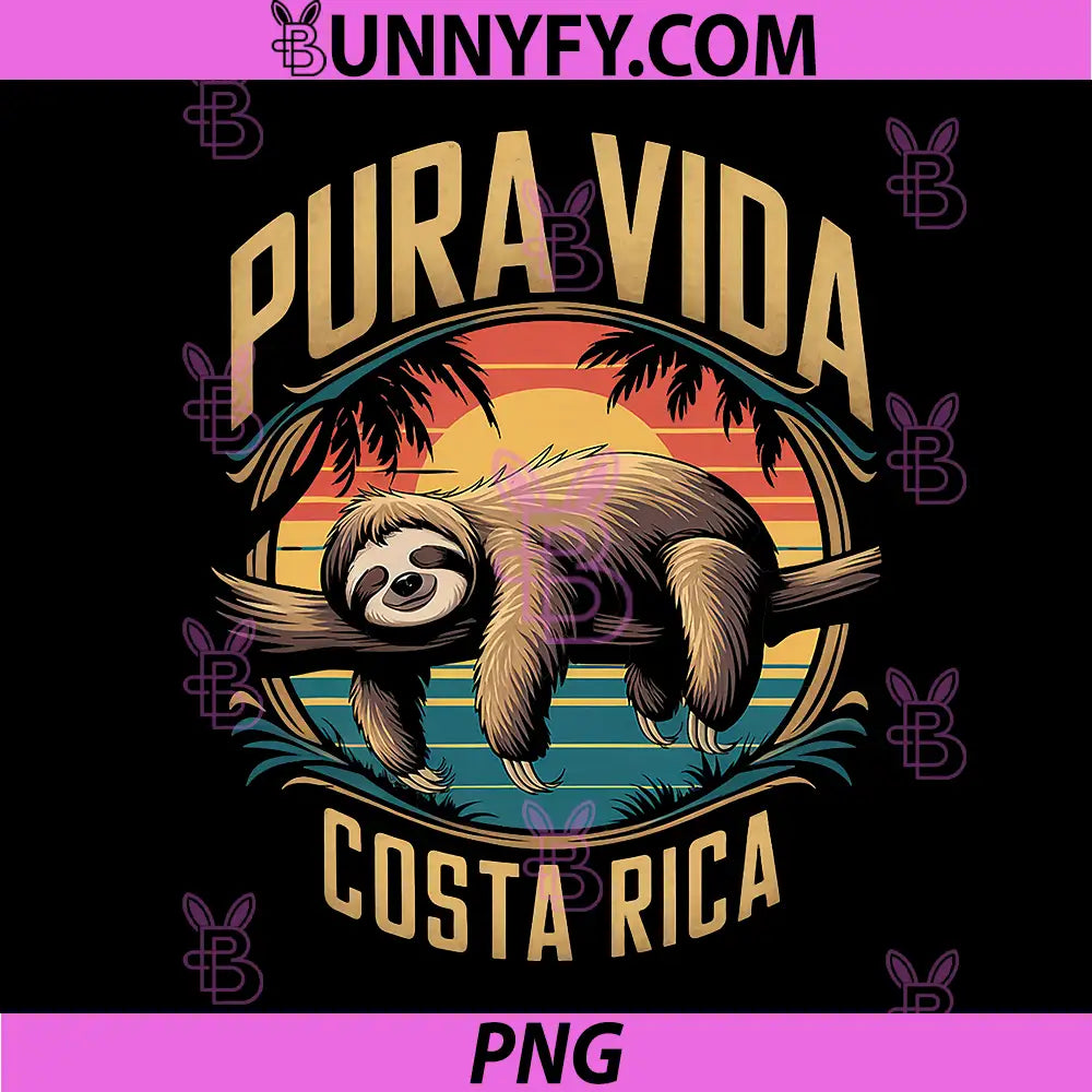 Pura Vida Costa Rica Sloth Sunset PNG, Tropical Vacation Palm Beach PNG