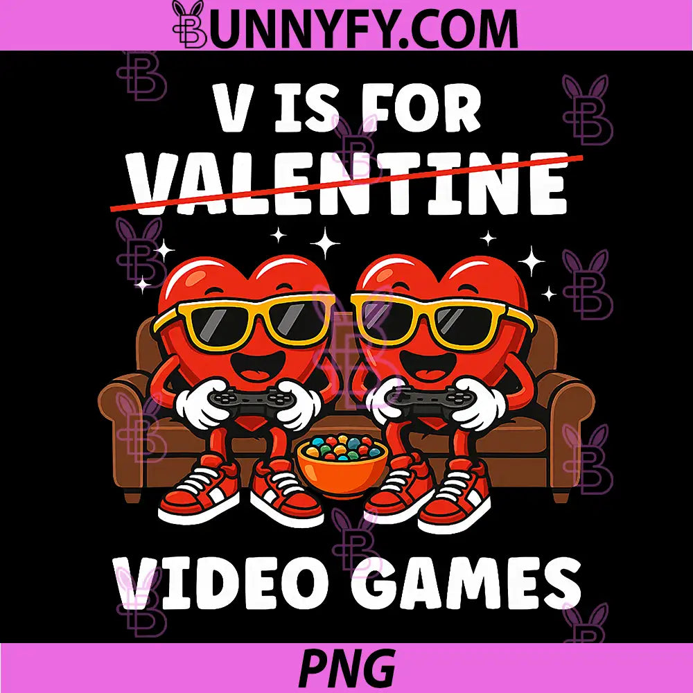 V Is For Valentine Gamer Hearts PNG, Video Games Valentine Love PNG
