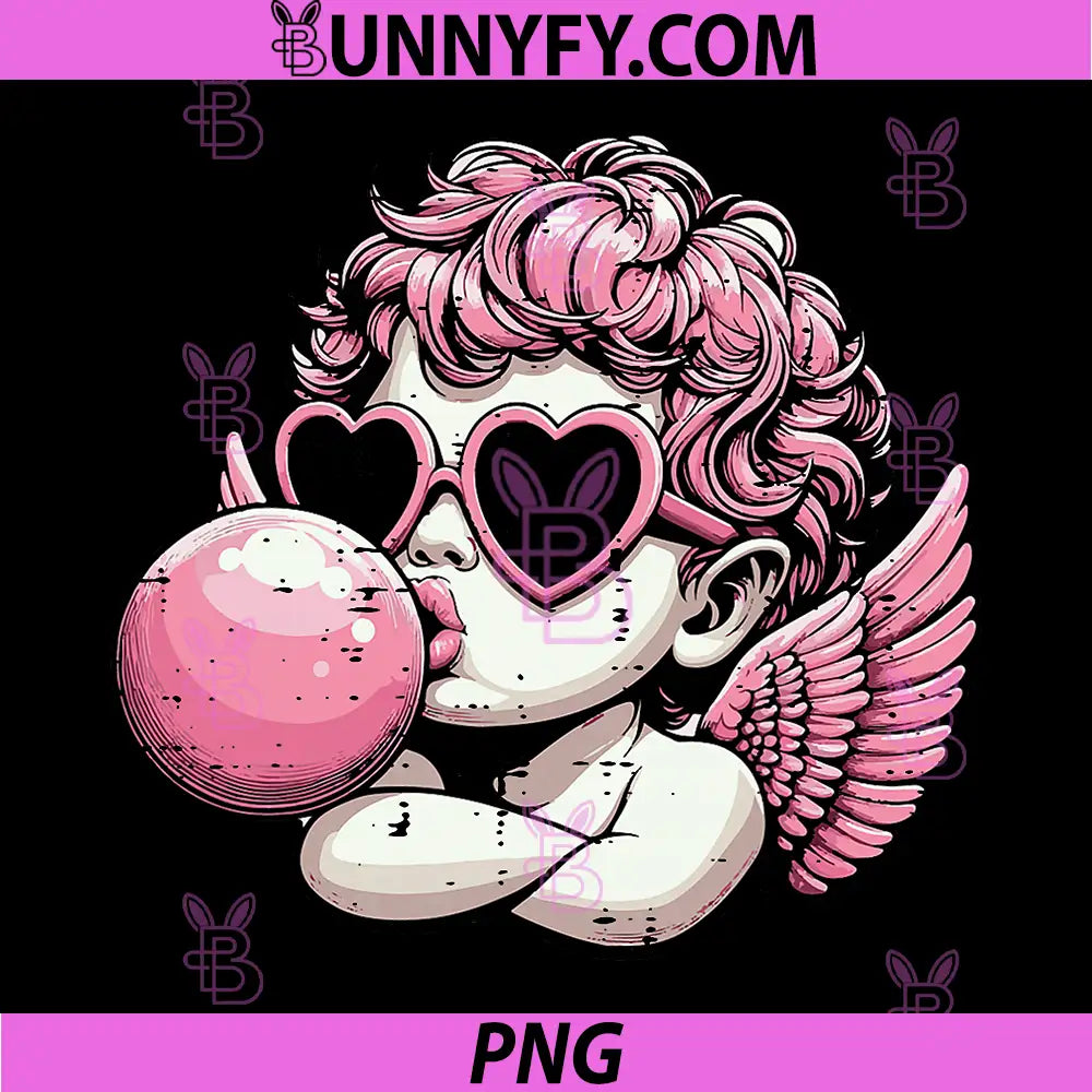 Valentines Day Cupid Bubblegum PNG, Retro Cherub PNG