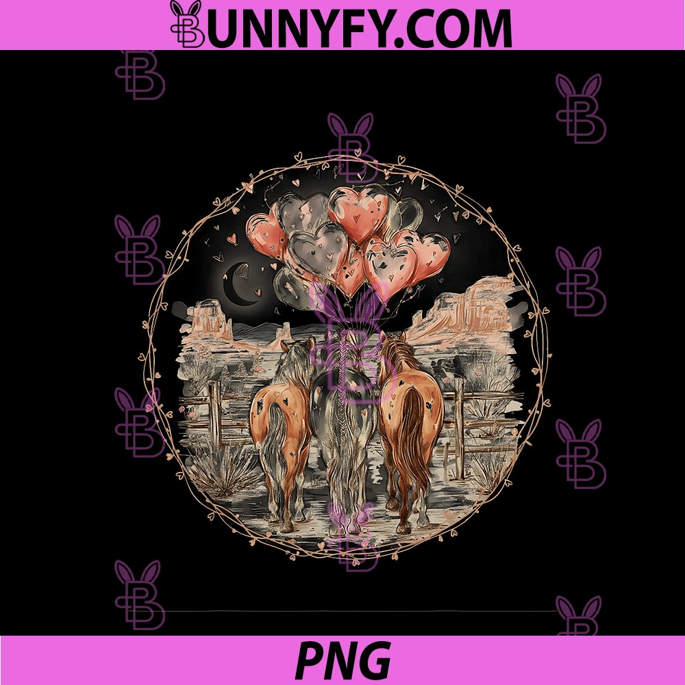 Valentines Day Horses Hearts PNG, Equestrian Western Horse Women PNG