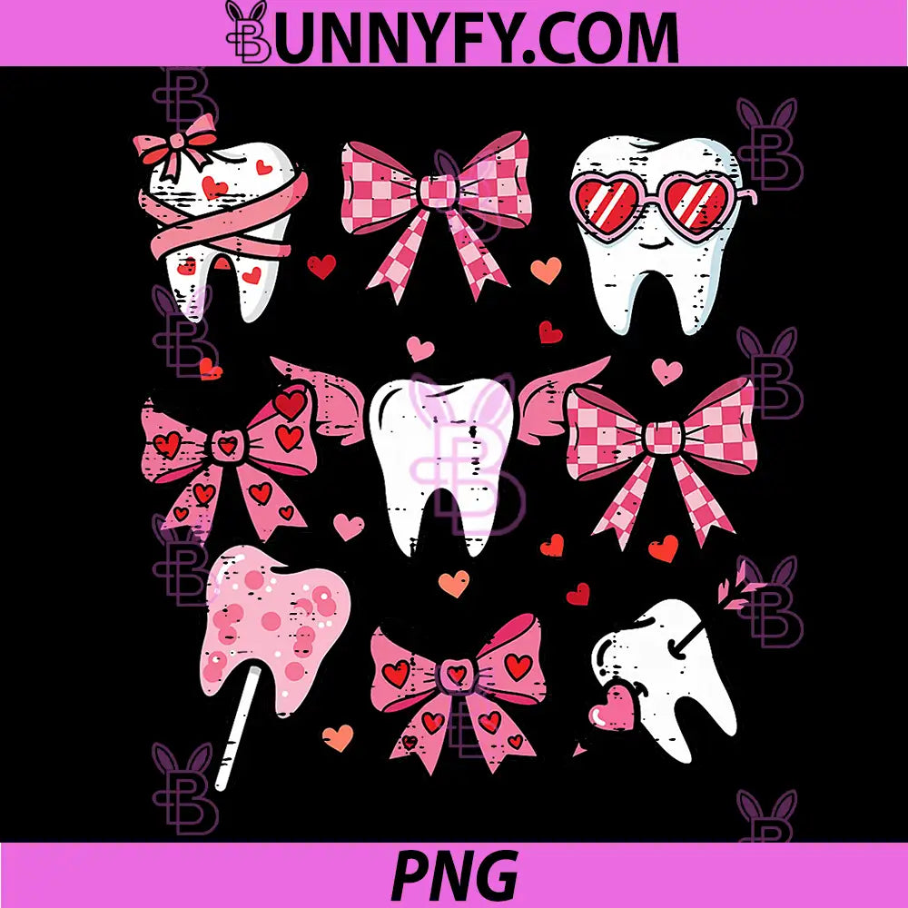 Valentines Day PNG, Teeth Coquette Bow Dental PNG