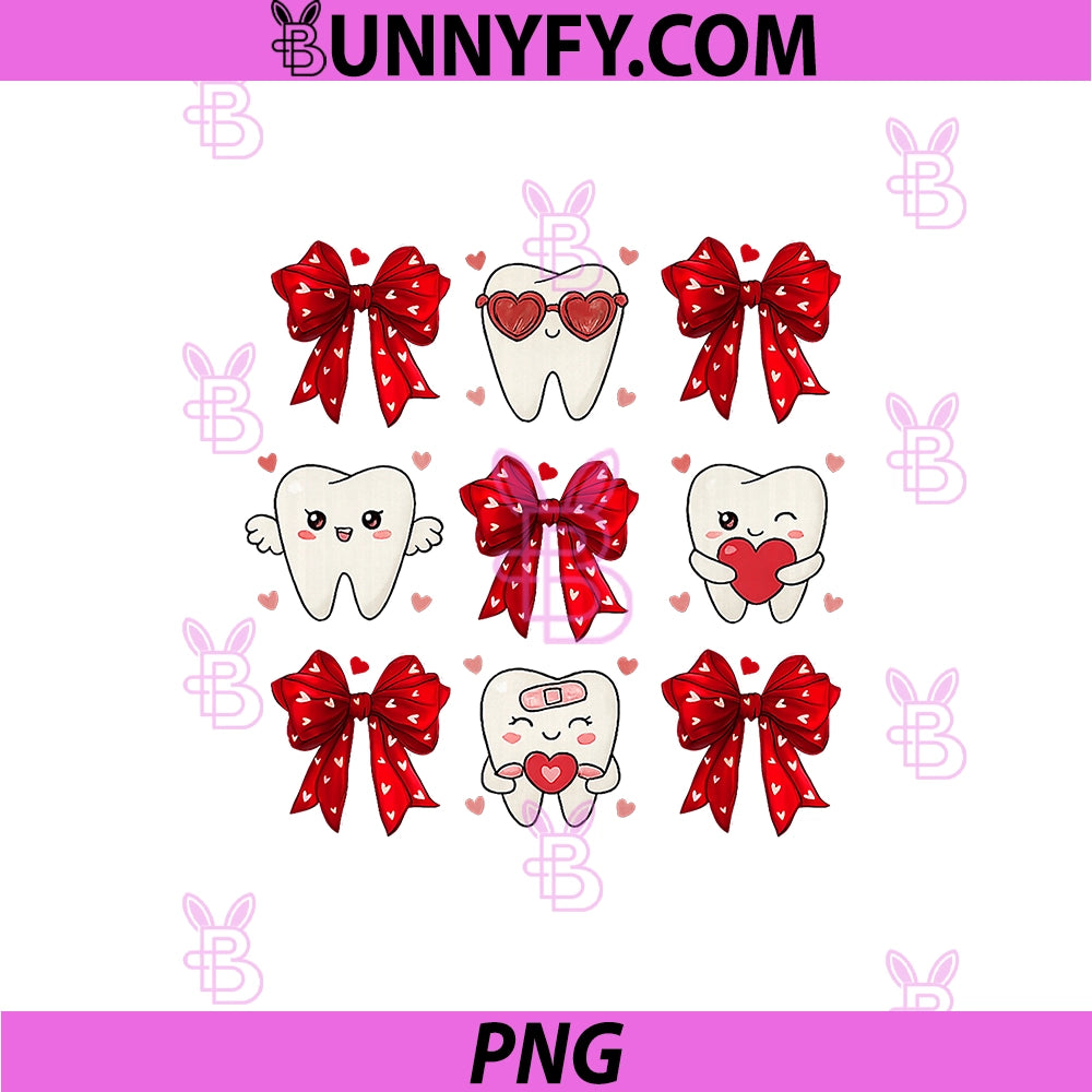 Valentines Day Teeth PNG, Coquette Bow Dental PNG