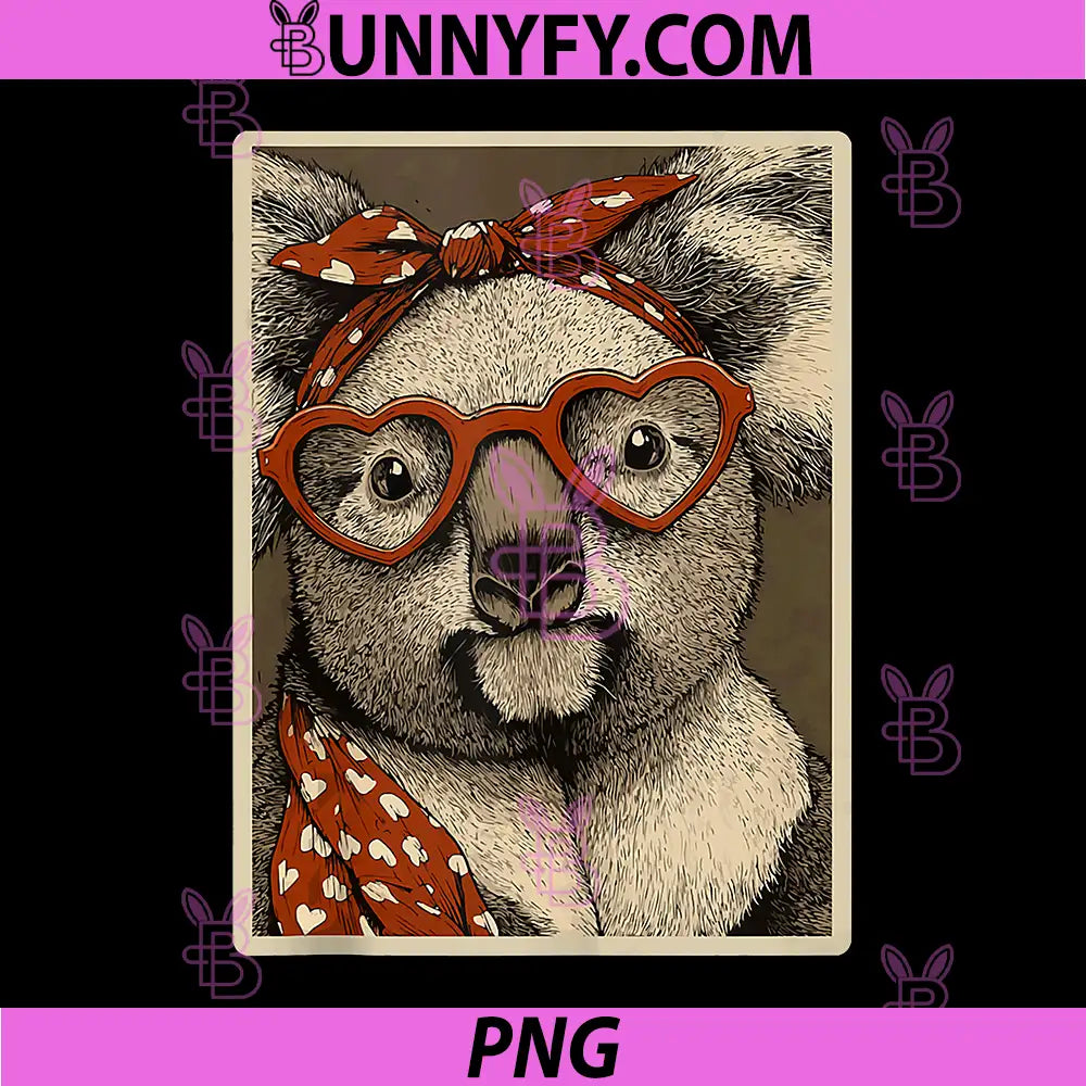 Valentines Koala in Hearts PNG, Glasses Romantic Animal Coquette PNG