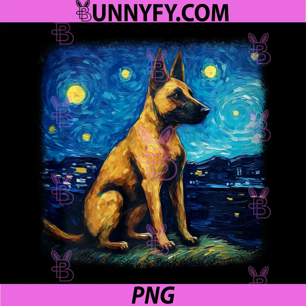 Van Gogh Belgian PNG, Malinois in Starry Night Performance PNG