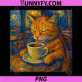 Van Gogh Cat Painting Funny PNG, Artistic Cat Coffee Lover Performance PNG 