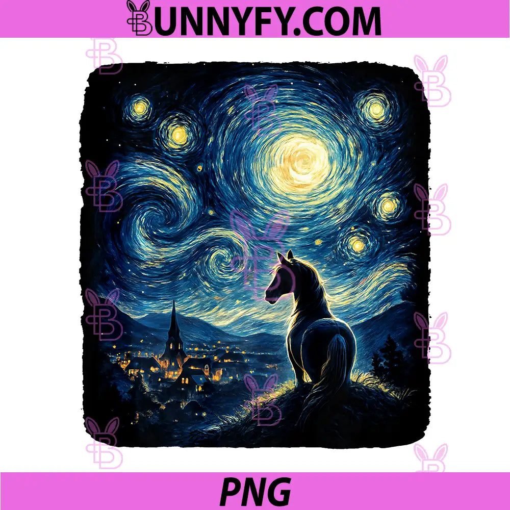 Van Gog Horse Starry PNG, Funny Night Horses Lover Performance PNG