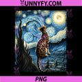 Van Gogh Starry Night Style PNG, Artistic Bengal Cat Performance PNG