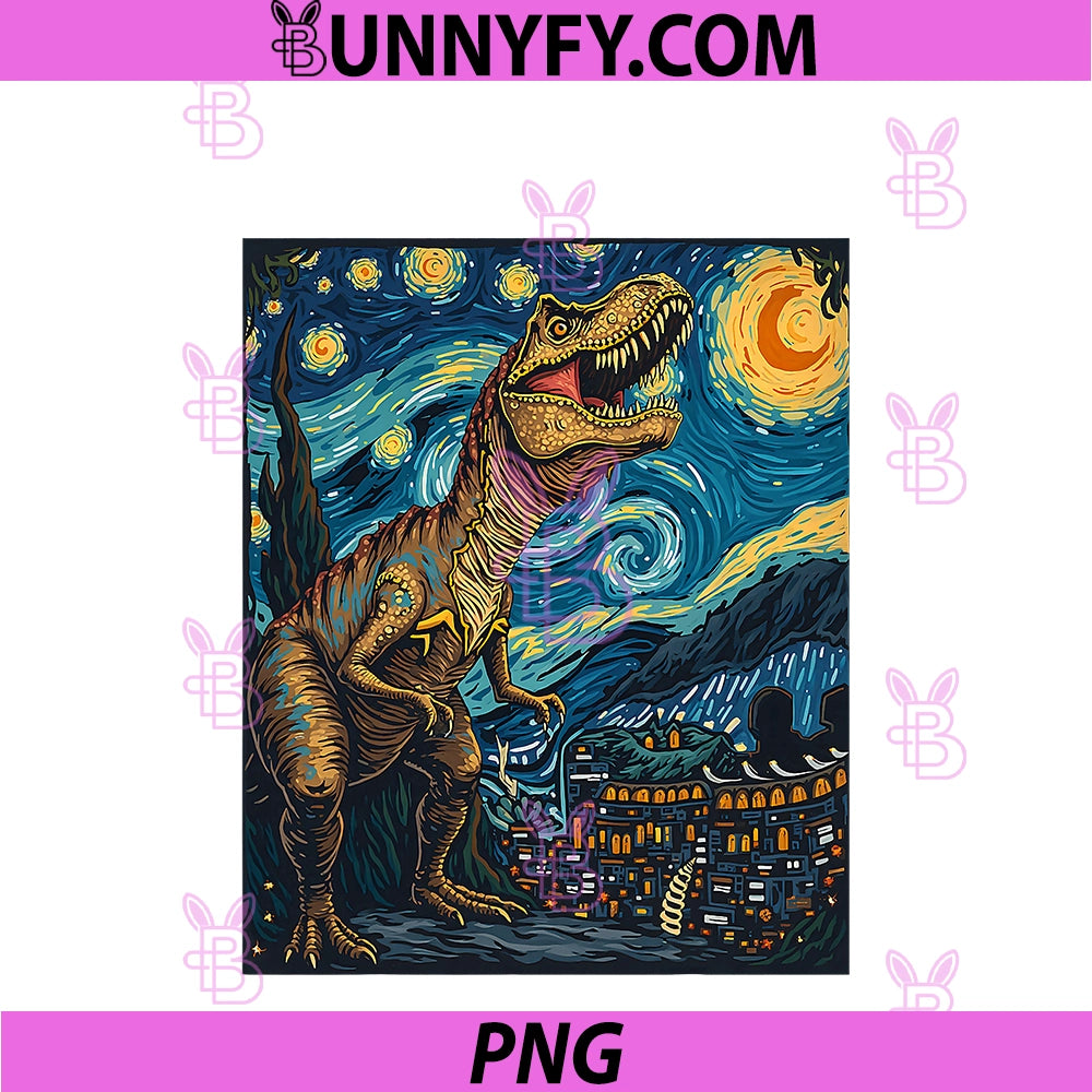 Van Gogh Style Dinosaur Roaring PNG, Starry Night Inspiration PNG