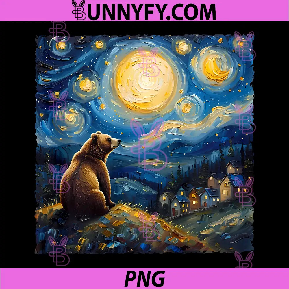 Van Gogh Style Funny PNG, Bear Lover The Starry Night Painting PNG