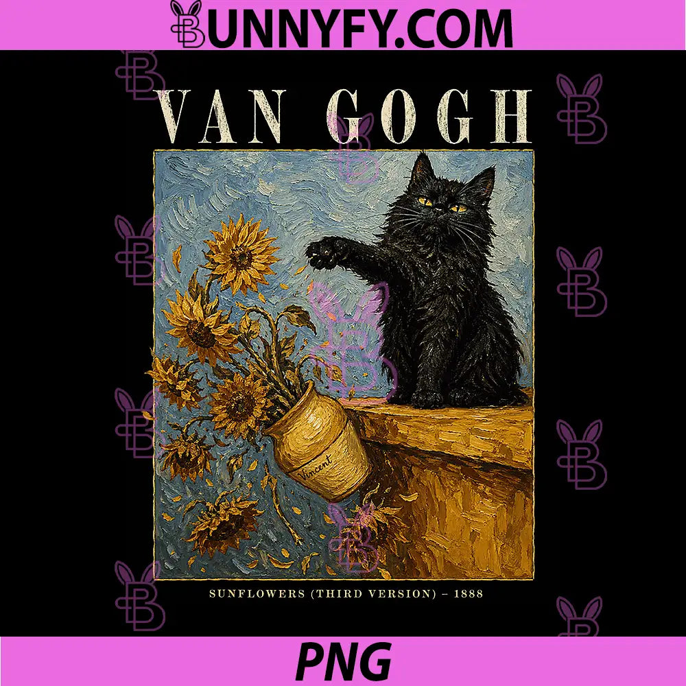 Van Gogh Sunflowers Cat Art PNG, Parody Funny Art Vintage Poster PNG