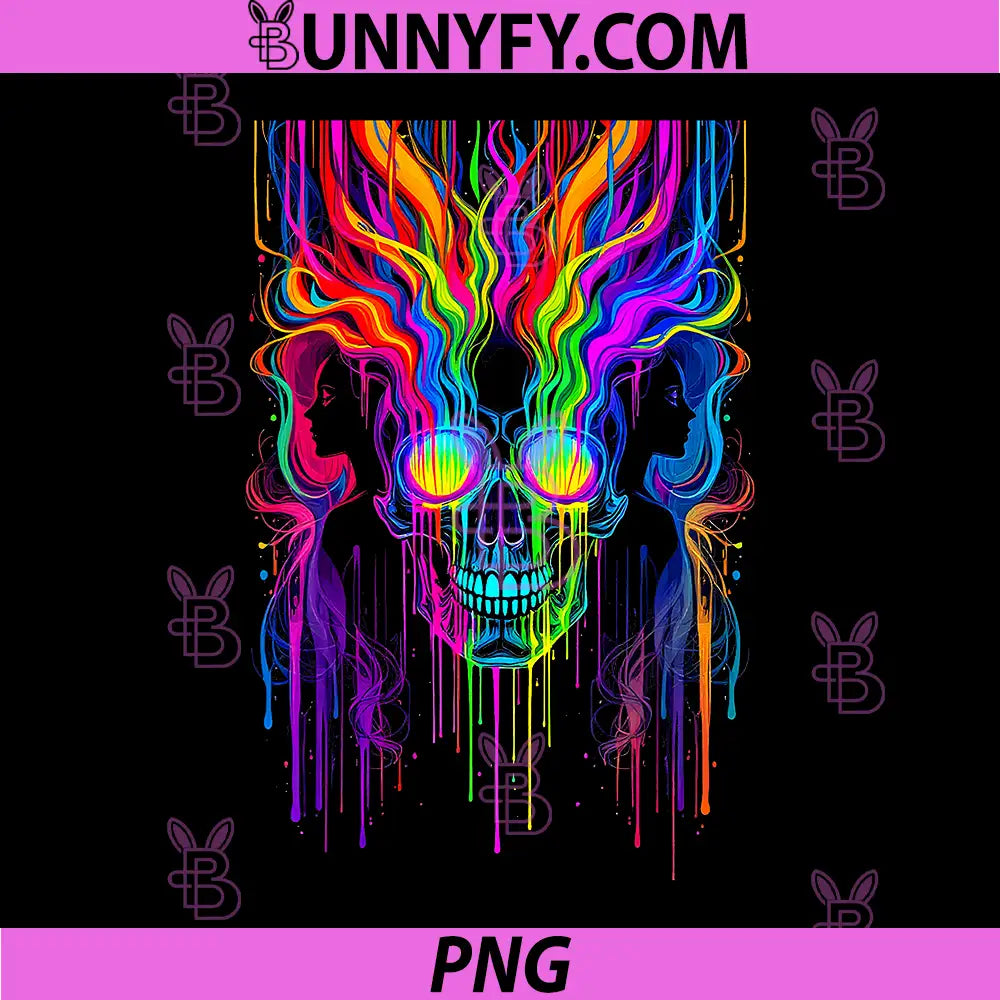 Vibrant Psychedelic PNG, Skull with Trippy Rainbow Colors PNG