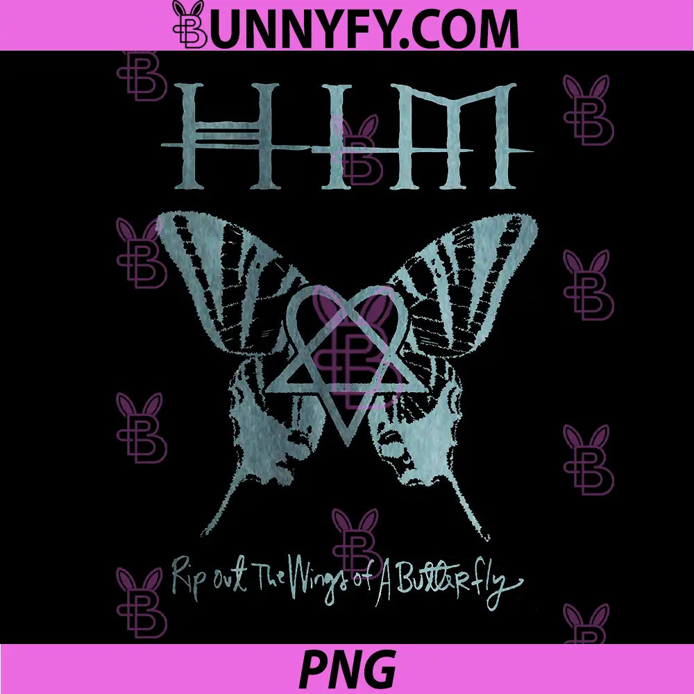 HIM Wings Of A Butterfly PNG, Gothic Heartagram Butterfly Art PNG