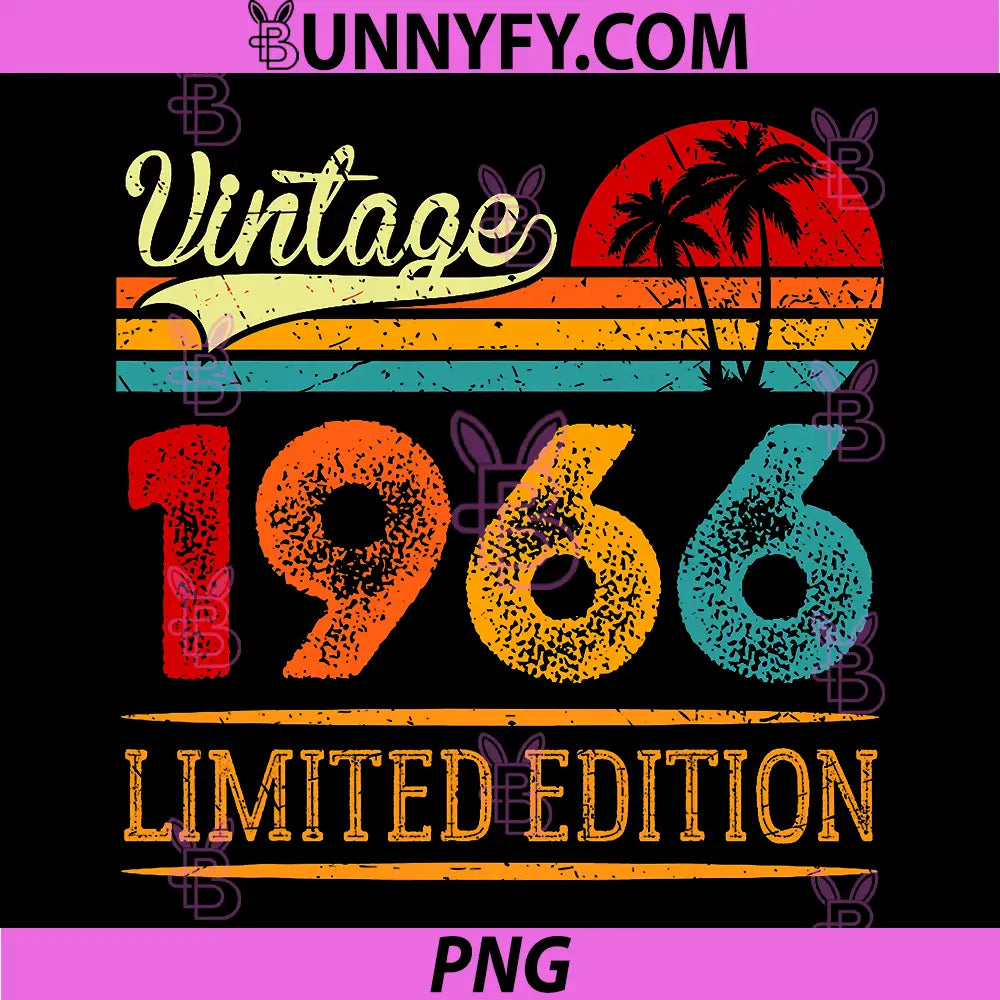 Vintage 1966 Limited Edition PNG, Retro Sunset Palm Birthday PNG
