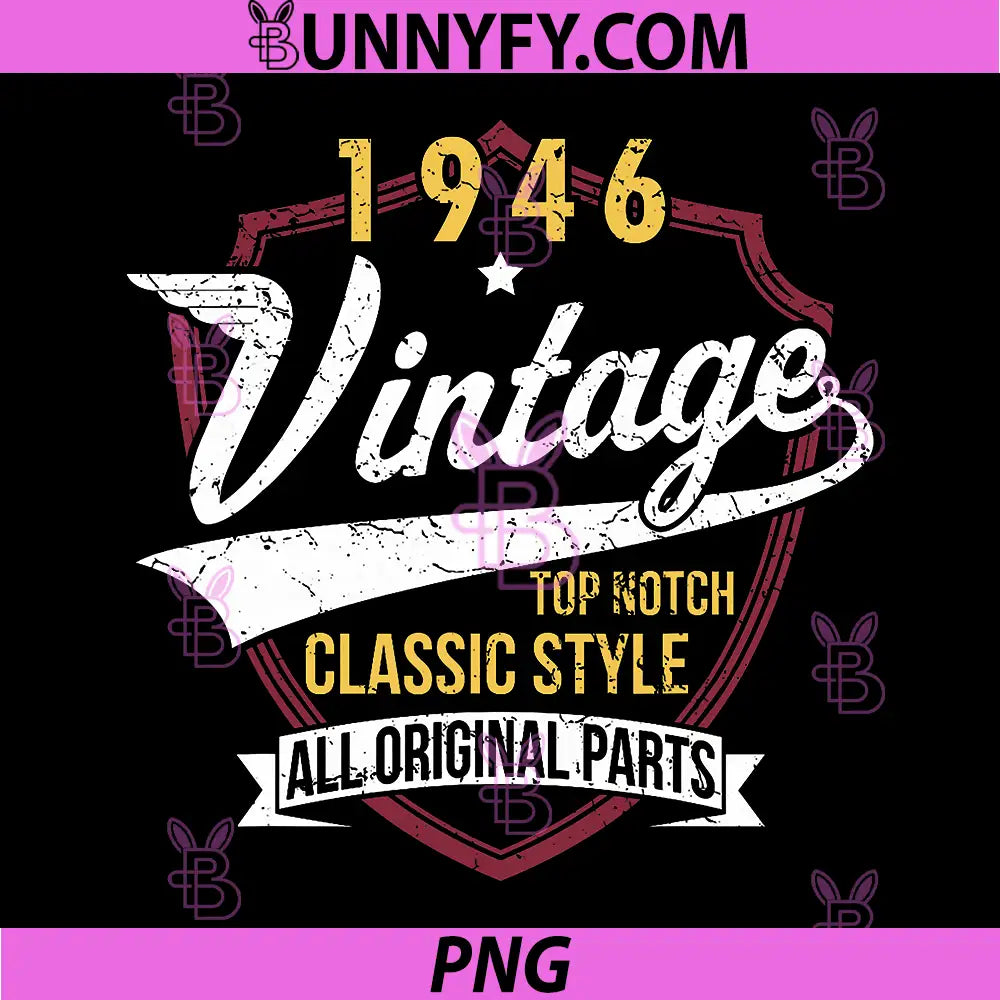 Vintage 80 Birthday PNG, Decorations 80yr 1946 PNG