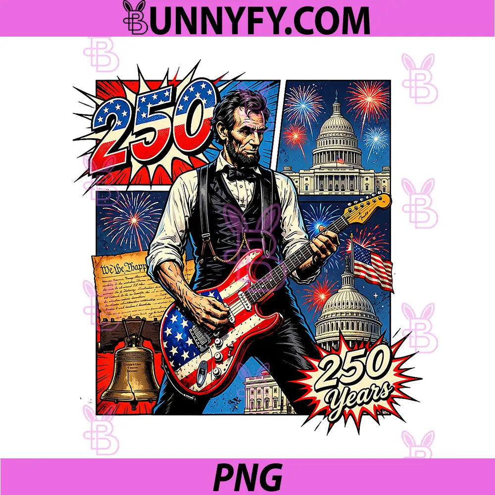 Vintage Abraham Lincoln PNG, Abe Lincoln Playing Guitar 250 Years PNG