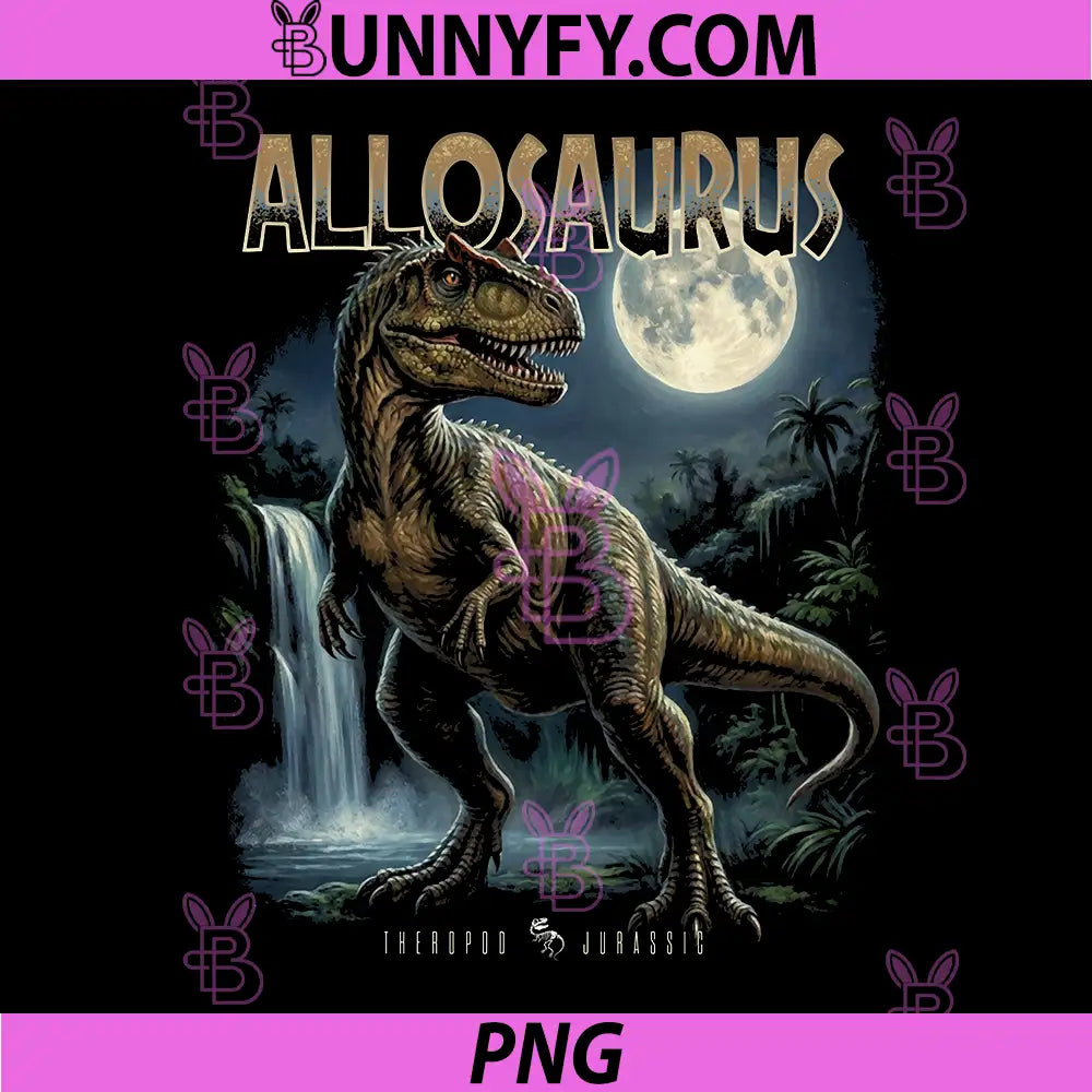 Vintage Allosaurus Moon 90s PNG, Bootleg Dinosaur Prehistoric PNG