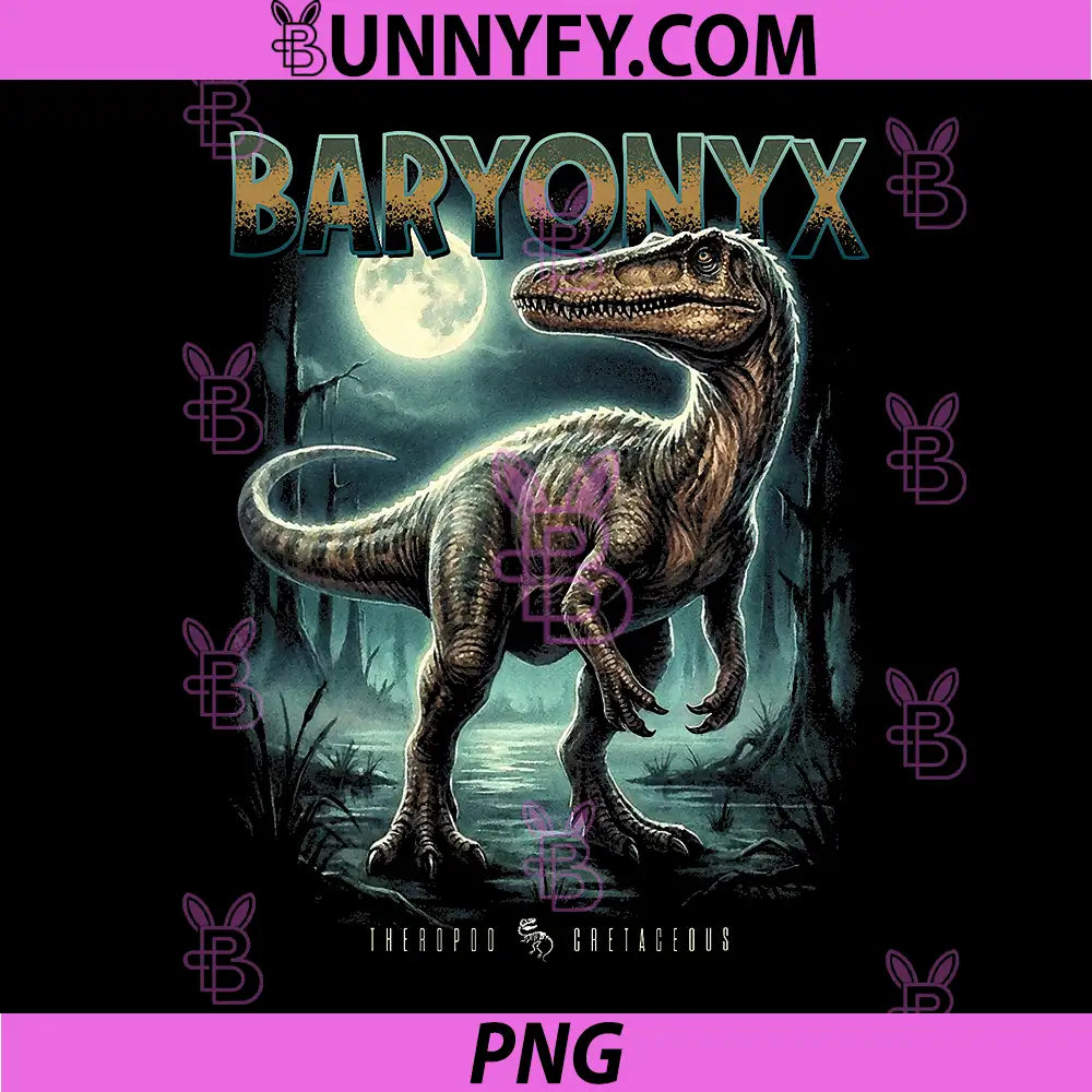 Vintage Baryonyx Moon 90s PNG, Bootleg Dinosaur Prehistoric Trex PNG