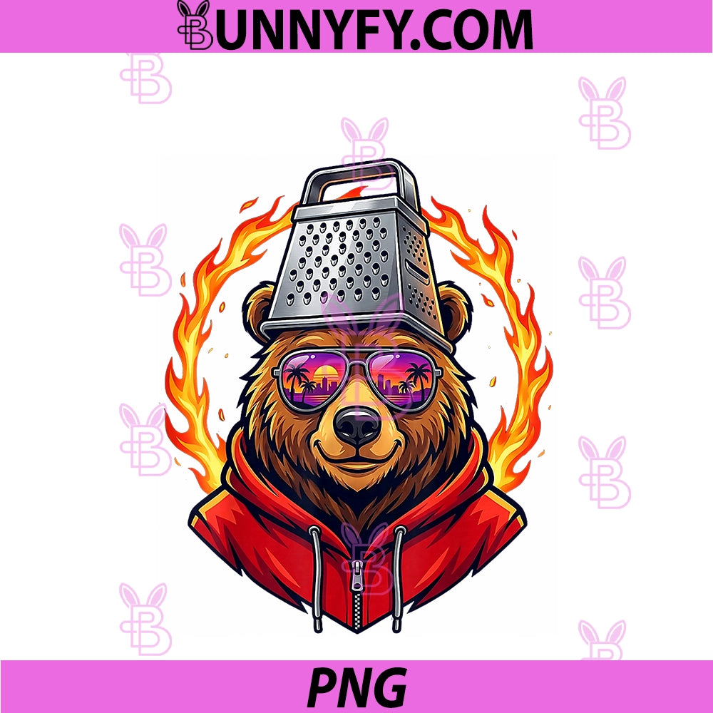 Vintage Bear PNG, With Cheese Grater Hat And Retro Sunglasses PNG