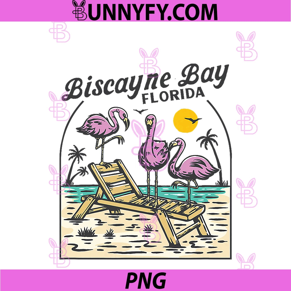 Vintage Biscayne Bay Florida Retro PNG, Beach Pink Flamingos PNG