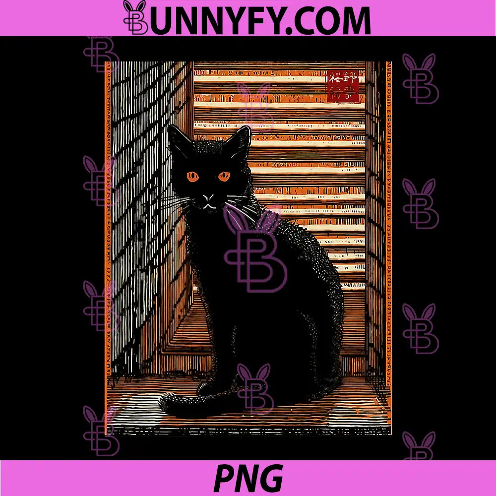 Black Cat Gothic Art PNG, Vintage Halloween Cat PNG