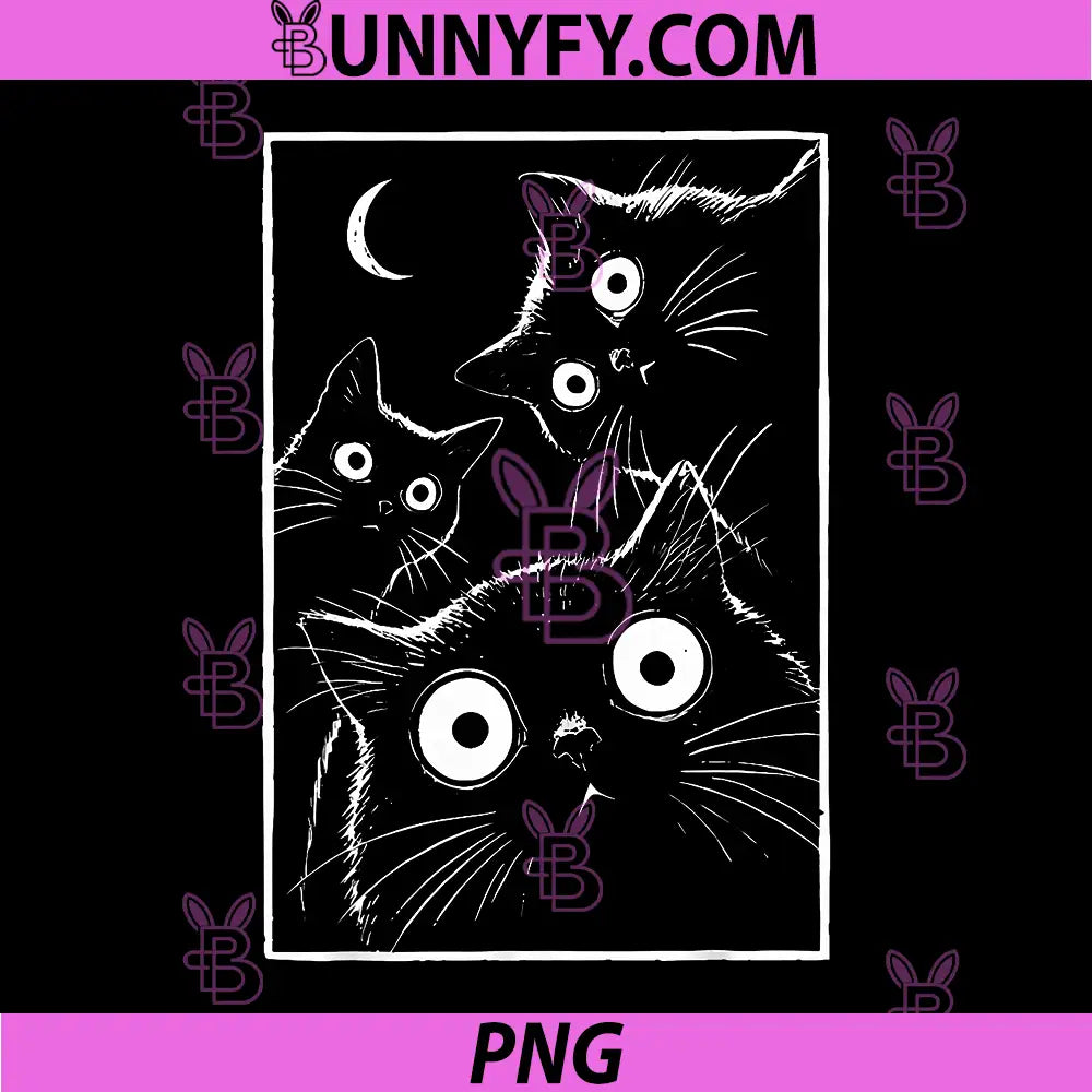 Vintage Black Cat Moon Illustration PNG, Spooky Cute Cat Night Art PNG