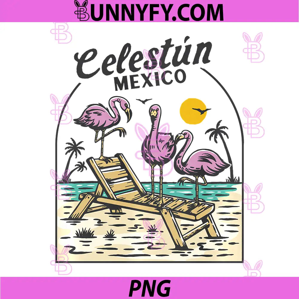 Celestun Mexico PNG, Retro Beach Pink Flamingos PNG