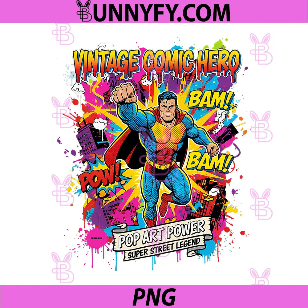 Vintage Comic Hero PNG, Pop Art Power PNG