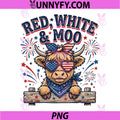 Vintage Cute Red PNG, White and Moo Funny 4th of July PNG