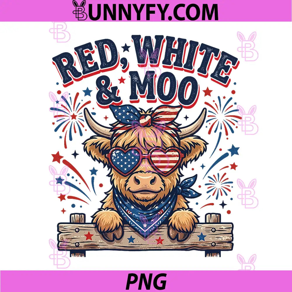Vintage Cute Red PNG, White and Moo Funny 4th of July PNG