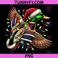 Vintage Flying Santa Duck with Christmas PNG, Lights Hunting PNG