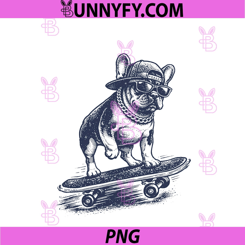 Vintage French Bulldog Skateboard PNG, Skateboarding Aesthetic PNG