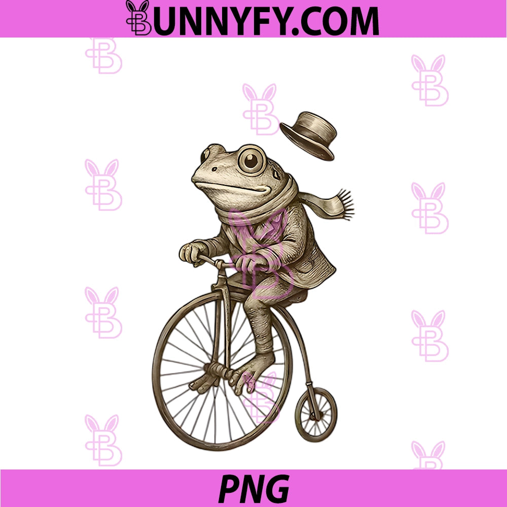Vintage Frog Dapper Penny PNG, Farthing Bike Dark Academia PNG