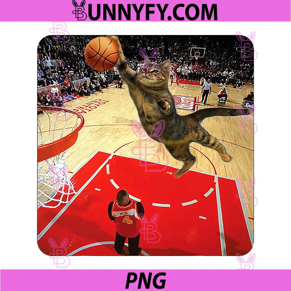 Vintage Funny Cat Dunking Basketball PNG, Meme Humor Cat Lovers PNG