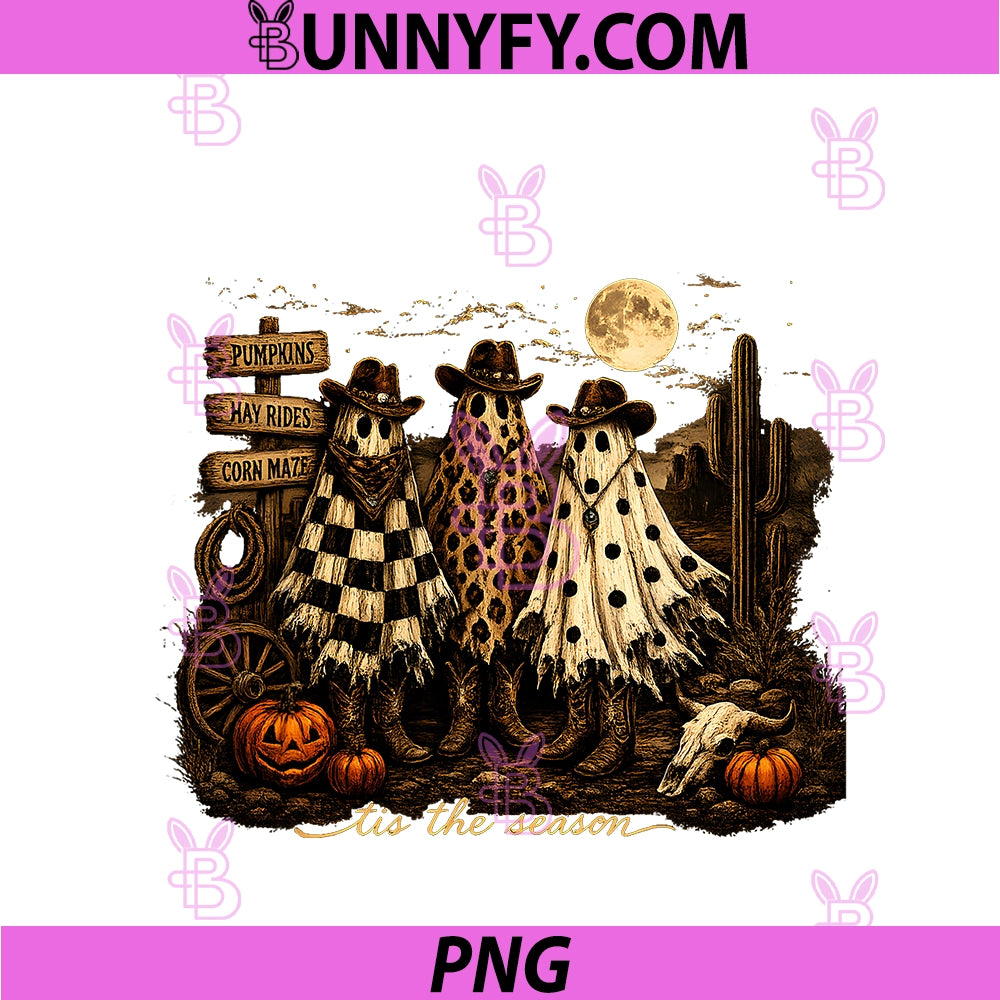 Vintage Funny Western Tis The Season Ghost PNG, Pumpkin Halloween PNG