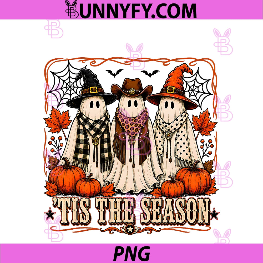 Vintage Funny Western Tis The Season PNG, Ghost Pumpkin Halloween PNG