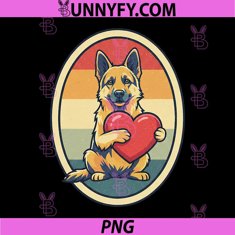 German Shepherd With Heart Illustration PNG, Vintage Dog Design PNG