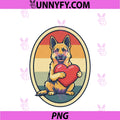 Vintage German Shepherd Dog PNG, Holding Heart Retro Sunset PNG