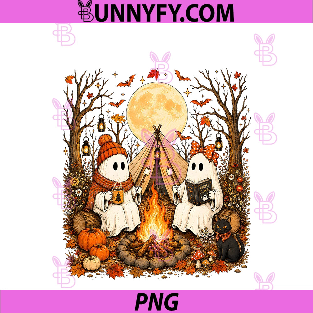 Vintage Ghost Campfire Camping Autumn PNG, Halloween PNG