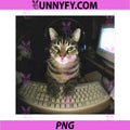 Vintage Hacker Cat Meme PNG, Computer Kitten Gamer Cat PNG