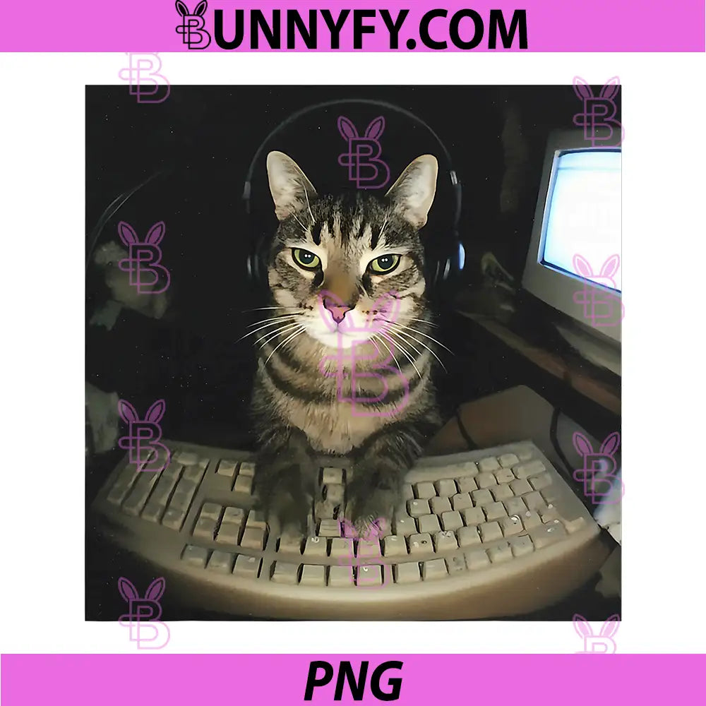 Vintage Hacker Cat Meme PNG, Computer Kitten Gamer Cat PNG