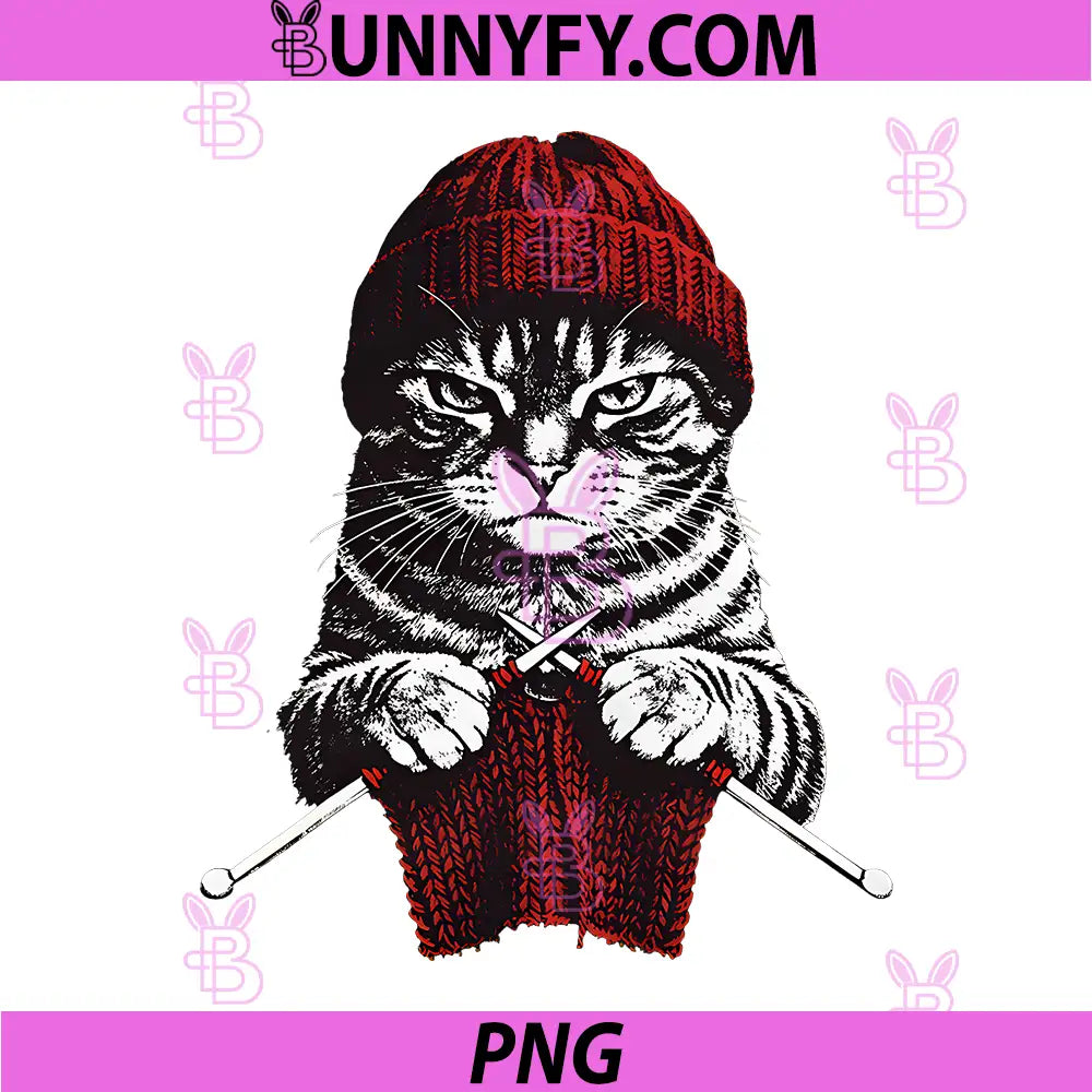 Vintage Knitting Cat PNG, Crochet Yarn Lover Cute Cat PNG